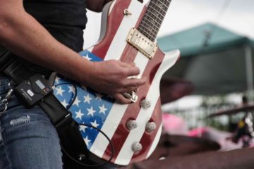 USA FLAG GUITAR with musician holding it