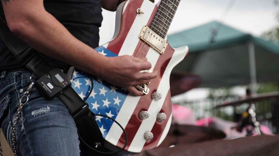 USA FLAG GUITAR with musician holding it