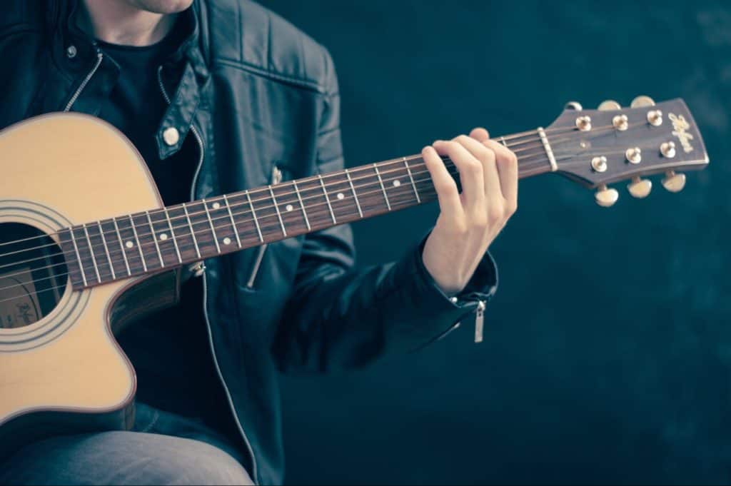 The guitar. The guitar fretboard.