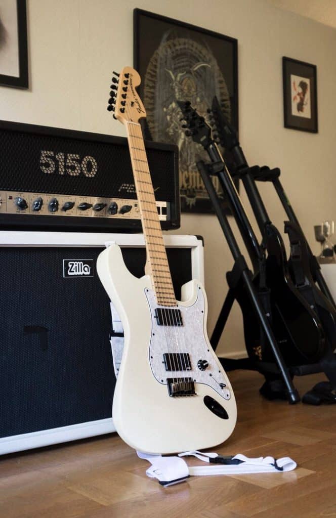 Guitar resting on 5150 Van Halen amp.