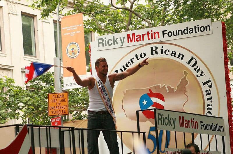 Ricky Martin supporting his own Ricky Martin Foundation at the National Puerto Rican Day Parade.