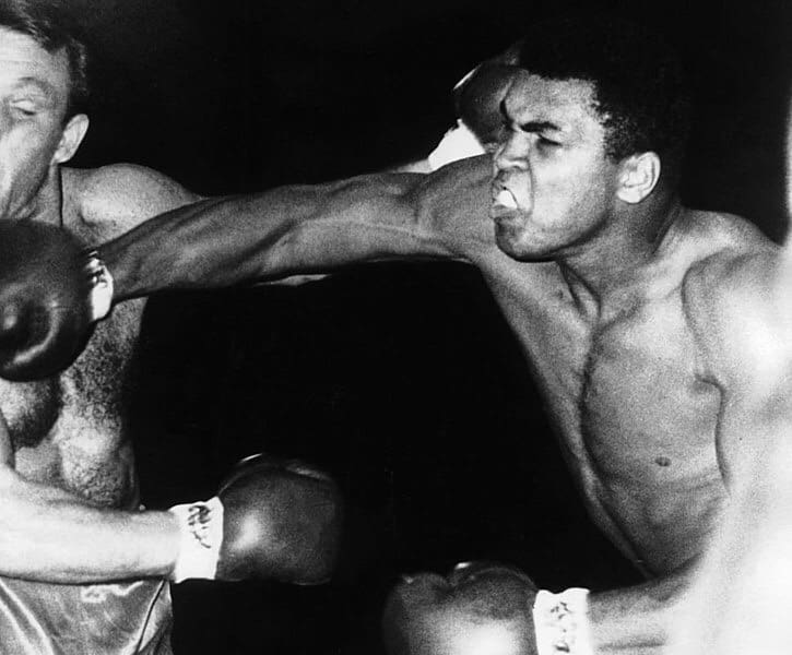 Muhammad Ali fighting in boxing. Public domain image. commons.m.wikimedia.org