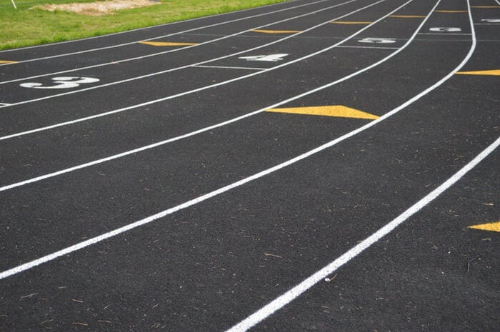 Running race track, with a number of lanes.