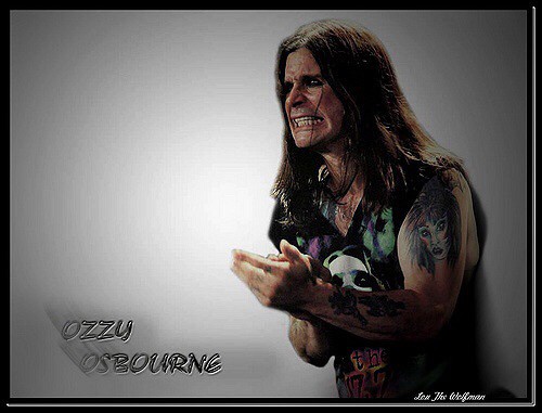 Ozzy Osbourne clasping hands together. The words Ozzy Osbourne titled on the left of picture. Photo courtesy of Lou from flickr.com