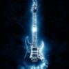 Blue light flashing guitar image, sparkling with lights, looks cool