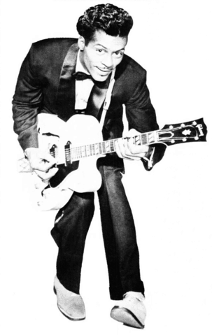 Chuck Berry duck walking. Black and white picture.