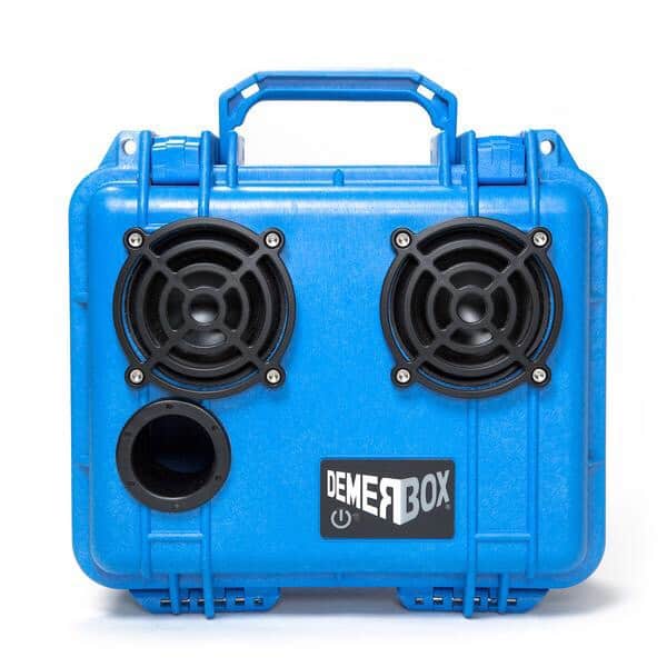 DemerBox is the ultimate portable bluetooth speaker. Blue color.